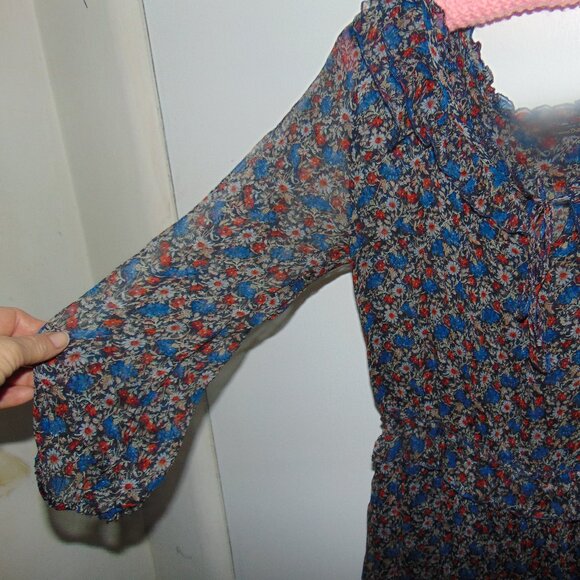 Massimo Dutti Round Floral Ruffle Neck Semi Sheer Layered Midi Dress Boho 5 - Picture 3 of 9